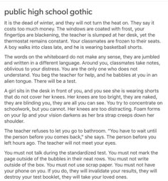 the text on this page reads, public high school gothic