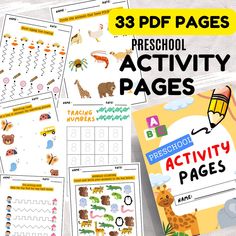 the preschool activity pages are filled with animals and numbers