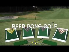 the beer pong golf game is set up on the grass with several pieces of equipment