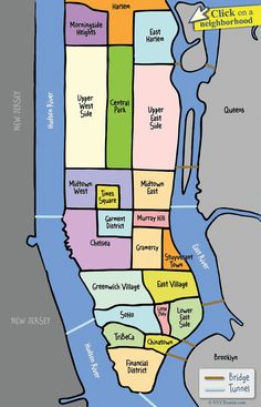 a map of new york city with all the major streets and their names on it