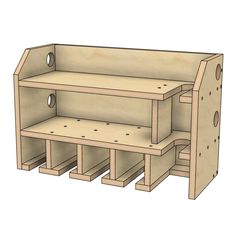 a wooden shelf with several compartments on each side and two shelves below the shelf are made out of plywood