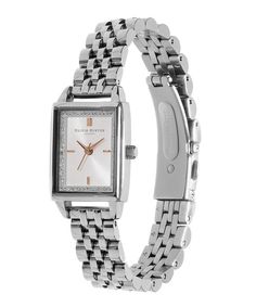 Townhouse 21mm Rectangle White & Silver Bracelet Watch | Olivia Burton London Ladies Silver Watch, Silver Bracelet Stack With Watch, Olivia Burton Watch, Classic Watch Women, Stainless Steel Watch Women, Silver Bracelet Watch, Silver Bracelet Stack, London Townhouse, Silver Watches Women