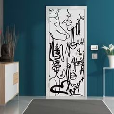 Black White graffiti-inspired vinyl door sticker with intricate designs, ideal for adding an urban and contemporary touch to any door surface. Vinyl Door, Vinyl Doors, Door Sticker, Door Decals, Door Stickers, Art Graffiti, Art Space, Teen Room, Sticker Vinyl