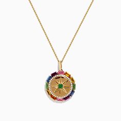 Effy Watercolors 14K Yellow Gold Multi Sapphire and Diamond Pendant Multicolor Gemstone Pendant Necklace, Multicolor Multi-stone Sapphire Jewelry, Luxury Yellow Sapphire Round Jewelry, Luxury Multicolor Gemstone Pendant, Yellow Sapphire Pendant, Multi Sapphire, Yellow Stone, Effy Jewelry, Jewelry Stand