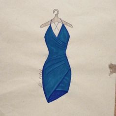 a drawing of a blue dress on a hanger