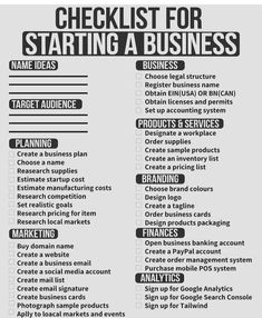 a checklist for starting a business