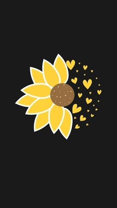 a sunflower with hearts flying around it