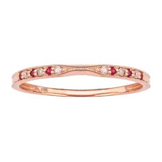 10k-rose-gold-vintage-style-ruby-and-diamond-stackable-band Ruby Birthstone Ring, Diamond Band Engagement Ring, Diamond Engagement Band, Ruby Birthstone, Stackable Bands, July Birthstone Jewelry, Gold Models, Ruby Jewelry, Jewelry Manufacturers