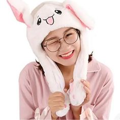 Funny Flush Bunny Hat Ear Moving Jumping Rabbit Cap Gifts For Women Girls/Unisex Description: Lovely Appearance, Creative And Movable / Jumping Bunny Ears Design-Bunny Ears May Twist And Move When Squeezing The Paw. The Rabbit Ear Cap Is Made Of Soft Plush Material, Which Is Skin-Friendly And Comfortable. White Warm Casual Bonnet, Casual Warm White Bonnet, Casual White Bonnet One Size, Casual White One-size Bonnet, Trendy Warm White Hat, Trendy White Warm Hats, Casual Hats With Ears, One Size Fits Most, Cute White Cap Bonnet, Adjustable Warm White Bonnet