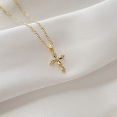 Gold Filled Cross Necklace. Non Tarnish Gift For Her – elementsbykristina Cross Necklace Aesthetic, Golden Cross Necklace, Golden Cross, Necklace Aesthetic, Grade 9, Chain For Women, Gold Cross Necklace, Jewelry Accessories Ideas, Gold Cross Pendant