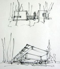 three drawings of different types of architecture