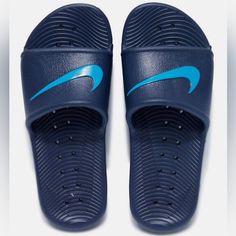 Nike Older Kids Kawa Shower Brand New With Tags Size: 5 Nike Flip Flops Sandals For Boys Casual Blue Sandals With Rubber Sole, Nike Casual Slides With Rubber Sole, Sporty Blue Sneakers For The Beach, Blue Sneakers For Spring Beach Occasions, Comfortable Blue Sneakers, Blue Slip-on Sandals With Slip-resistant, Comfortable Blue Sandals With Rubber Sole, Blue Sports Sandals With Rubber Sole, Casual Blue Sneakers For Beach