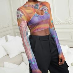 Nwt Mushrooms Sheer Mesh Top Size M But Fits Like Size S Bundle Two Items And Choose One More For Free Mesh Purple Top, Fitted Multicolor Sheer Mesh Top, Multicolor Sheer Long Sleeve Mesh Top, Fitted Multicolor Mesh Top With Graphic Print, Fitted Multicolor Printed Mesh Top, Sheer Mesh Top, Leopard Print Shirt, Color Block Tee