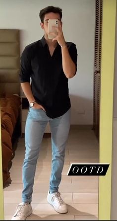 Outfit Camisa Hombre, Blue Jeans Outfit Men, Men Fashion Casual Shirts, African Clothing For Men