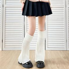 cutiekill-winter-vertical-lines-leg-warmers-c0209 Trendy Ribbed Winter Bottoms, Solid Ribbed Legwear For Winter, Ribbed Legwear For Winter, Cotton Knee-high Socks For Spring, Solid Cotton Knee-high Socks For Spring, Casual White Ribbed Knee-high Socks, Solid Color Footless Leg Warmers For Spring, Fitted Ribbed Leg Warmers For Spring, Stretch Knit Leg Warmers For Spring