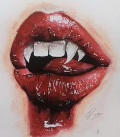 a drawing of a red lips with white teeth