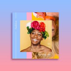 a woman with flowers in her hair is shown on the front cover of a magazine