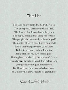 a poem written in black and white with the words'the list'on it