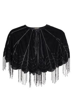 Beading elegantly defines a cape crafted from soft velvet that's perfect for a night on the town. 100% polyester Hand wash, line dry Imported Model stats: 5'10" height, 32" bust, 25" waist, 36" hip. Winter Evening Capelet, Conference Outfit, Beaded Cape, Velvet Cape, Party Look, Beaded Fringe, Dark Fashion, Party Looks, Modern Fashion