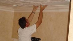 How To Install Decorative Ceiling Tiles Or Cover Popcorn Ceiling (Painting  Decorating) Cover Popcorn Ceiling, Ceiling Covering, Mobile Home Makeover, Floating Shelves Bedroom, Ceiling Painting