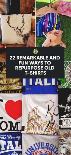 many different types of t - shirts are arranged together in this collage with the words remarkable and fun ways to repurpose old t - shirts