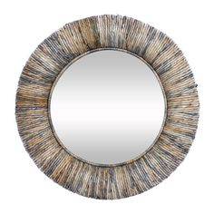 a round mirror that is made out of straw