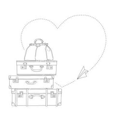 three suitcases stacked on top of each other with a heart shaped balloon above them