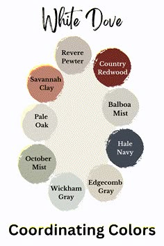 white dove color chart with the names and colors for each type of paint in it