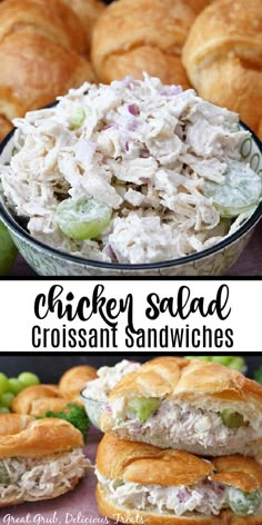 chicken salad with croissant sandwiches in the background