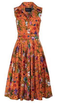 Expensive Dresses, Orange Floral Dress, Audrey Dress, Floral Cotton Dress, Dress Out, Mode Vintage, Botanical Garden, Classy Dress, Shirt Collar