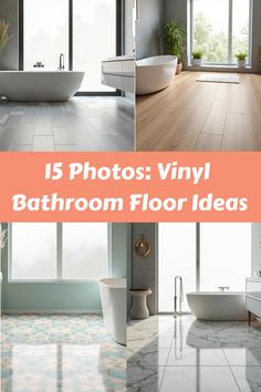 15 Photos: Vinyl Bathroom Floor Ideas Bathroom Floor Ideas, Vinyl Bathroom Flooring, Bathroom Flooring Options, Bathroom On A Budget, Bathroom Chandelier, Farmhouse Bathroom Decor Ideas, Bathroom Vinyl