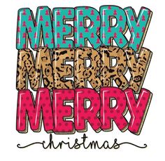 merry christmas lettering with leopard print and pink polka dots on the bottom, in different colors