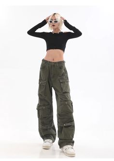 Streetwear Multi Pocket Lining Baggy Army Green Cargo Pants – Al Grandé Boutique Green Grunge Straight Leg Bottoms, Grunge Winter Bottoms With Pockets, Green Grunge Bottoms For Streetwear, High Rise Grunge Bottoms For Winter, Baggy Green Jeans For Streetwear, Baggy Grunge Pants For Fall, Trendy Full Length Khaki Cargo Pants, Trendy Full-length Khaki Cargo Pants, Baggy Grunge Cargo Pants For Fall