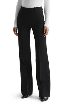 Welt pockets in front and back streamline the silhouette of these staple pants. 32" inseam; 22" leg opening; 10" front rise; 14" back rise (size 4) Zip fly with hook-and-bar closure Front welt pockets; back welt pockets 62% polyester, 33% viscose, 5% elastane Machine wash, line dry Made in Turkey Court Clothes, Elegant Black Pants, Staple Pants, 6th Form Outfits, Unrealistic Wishlist, Business Clothes, Anime Nails, Style Guru, Professional Outfits Women