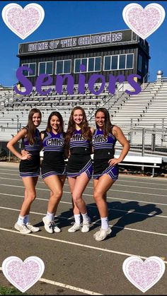 the cheerleaders are posing in front of the stadium