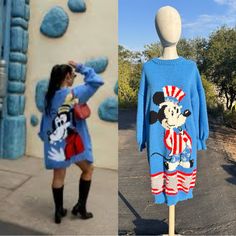 Handmade Sweater Dress With Embroidery Mickey Mouse New One Size Oversized Embroidery Mickey Mouse, Dress With Embroidery, Handmade Sweater, Disney Sweaters, New Color, Sweaters & Cardigans, Cardigans, Sweater Dress, Color Blue