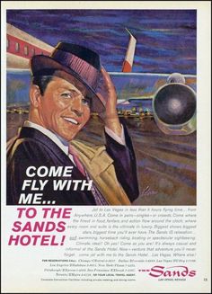 an old advertisement for sands hotel with a man in a hat holding his hand up to the