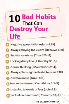 a pink poster with the words 10 bad habitts that can destroy your life on it