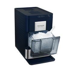 an ice machine with two containers on the front and one container filled with snow inside