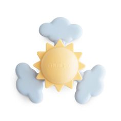 a sun and clouds with the word sunshine written on it's side, against a white background