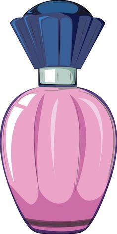 a pink perfume bottle with a blue cap