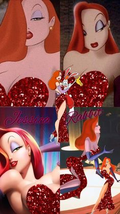 disney princesses with red hair and glitters on their body are posing for the camera