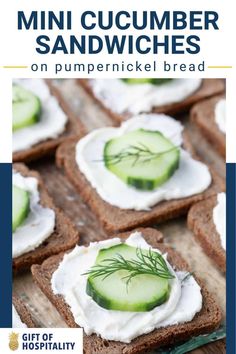 mini cucumber sandwiches with cream cheese and dill on top are the perfect summer appetizer