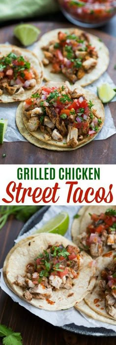 grilled chicken street tacos with limes and cilantro on the side