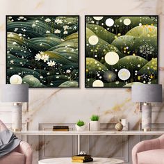 two paintings on the wall in a living room