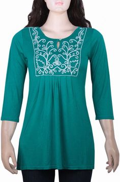 #Apparels #Women #Western Wear #Shirts, Tops & Tunics #Tops  Buy Mustard Casual 3/4th Sleeve Printed Womens Green, White Top Women Western Wear, Jean Top, Western Wear, White Top, White Tops, Tunics, Women Fashion