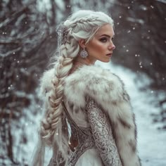 AI, AI generated, AI pic, free, free pic, free photo, free to use, character, avatar, braid, dress, girl, lady, woman, maiden, pretty, beautiful, viking, ice, white, fur, blond, platinum,  forest ,iceland, empress; queen, silver, snow Snow Queen Hair, Ice Queen Hair, Ice Queen Aesthetic, White Witch Costume, Moonlight Hair, Viking Oc, Dragonstone Castle, Viking Lady, Snow Queen Costume