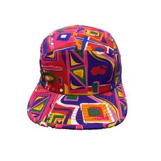 Snapback 5 panel hat with colorful 90s fashion abstract shapes. Colors within the hat include pink Bucket Hat 90s, Cute Bucket Hats, 90s Party Outfit, 90s Hats, Party Bucket, Back To The 90s, Bucket Hat White, 90s Hip Hop Fashion, 90s Party