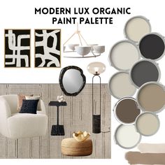 the color scheme for this modern living room is neutral, white and gray with black accents