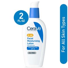 CeraVe AM Face Moisturizer Lotion with Sunscreen SPF 30 for Normal to Oily Skin, 2 fl oz - Walmart.com Moisturizer With Sunscreen, Facial For Oily Skin, Spf Face Moisturizer, Cerave Skincare, Skincare For Oily Skin, Moisturizing Face Cream, Sunscreen Moisturizer, Moisturizer With Spf